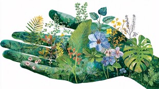 手捧绿植花卉的自然之美