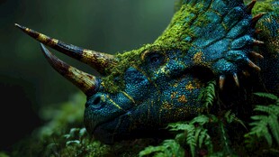 奇幻苔藓覆盖的三角恐龙头部