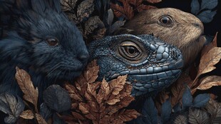 动物与枯叶的奇幻组合