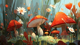 梦幻蘑菇森林插画