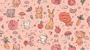 可爱卡通动物植物图案背景