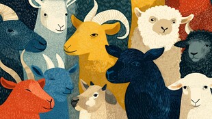 多彩山羊绵羊群像插画