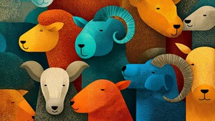 多彩卡通羊头像图案设计