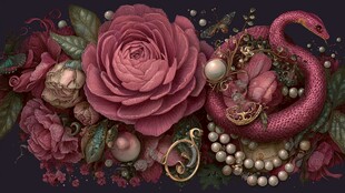 玫瑰与蛇的梦幻花卉装饰