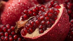 新鲜多汁的切开红石榴