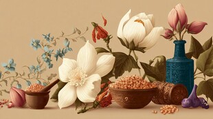 中式花卉与香料静物插画