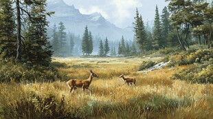 山林间的鹿与自然美景