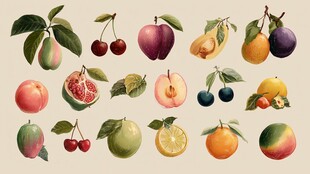 缤纷多样水果插画集合