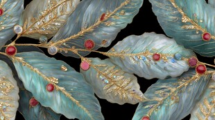 蓝绿金饰叶珠宝饰品图案