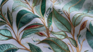 精美绿叶刺绣织物纹理