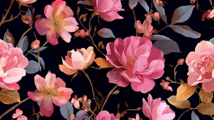 黑色背景上的浪漫粉色花卉