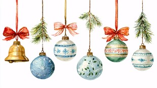 圣诞装饰挂件水彩风画面