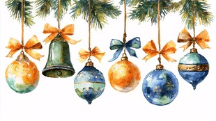 水彩风圣诞装饰挂件