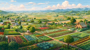 田园风光 多彩农田与村庄