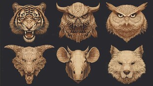 动物木雕头像艺术作品