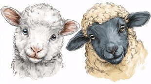 两只可爱小羊的插画形象