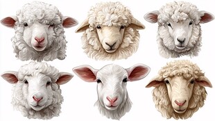 六只可爱绵羊头像特写