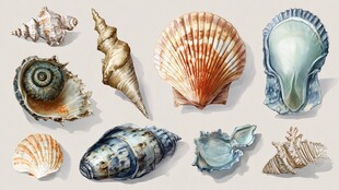 多样精美贝壳艺术插画