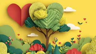 爱心树下的多彩纸艺风景