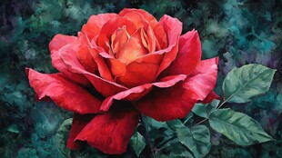 鲜艳红玫瑰的精美画作