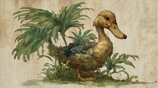 复古风鸭子插画植物相伴