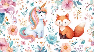 独角兽与狐狸的花卉世界