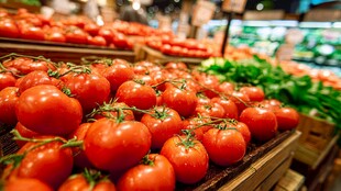 超市里新鲜饱满的西红柿