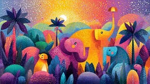 梦幻丛林中的多彩大象世界