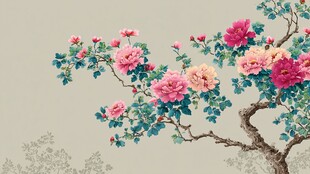 中式写意牡丹花枝图