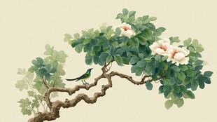 枝头栖鸟伴繁花