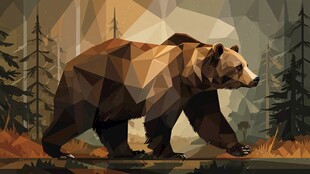 多边形风格森林中的棕熊