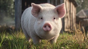 可爱小猪站立于绿草地