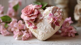 心形摆件配娇艳粉色花朵