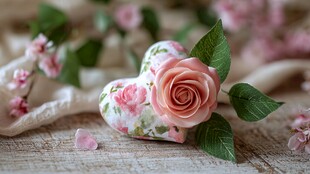 心形布偶配娇艳粉玫瑰