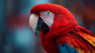 色彩斑斓的红鹦鹉特写