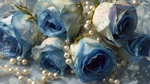 梦幻蓝玫瑰与珍珠的浪漫组合