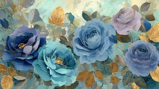 蓝紫色花卉与金叶梦幻图