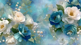 蓝白花卉梦幻水彩背景图