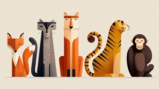 卡通风格的多种动物集合