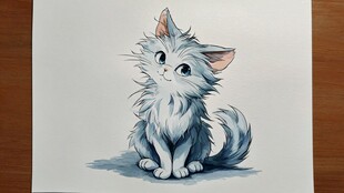 可爱毛茸茸小猫插画