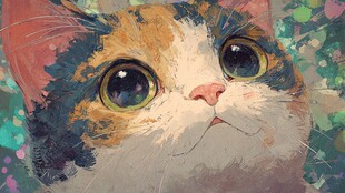 可爱三色猫的梦幻特写