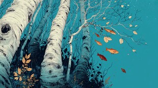 梦幻蓝调白桦林秋景图