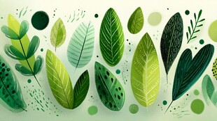清新绿叶插画图案设计