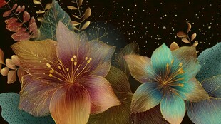 梦幻花卉夜色插画