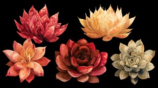 多彩多肉植物水彩插画