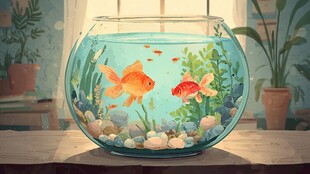 玻璃鱼缸中的金鱼美景