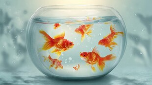 玻璃缸中的多彩小金鱼