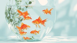 玻璃缸里畅游的鲜艳金鱼