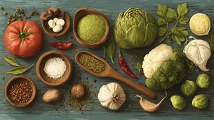 多彩新鲜蔬菜与香料组合