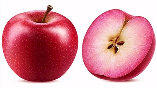 红粉苹果 完整与切开对比